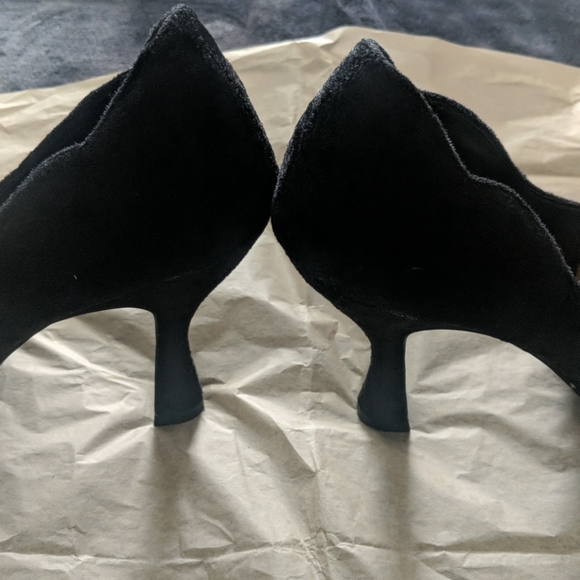 Bejeweled Velour Curved Peep Toe Heels - Picture 8 of 10